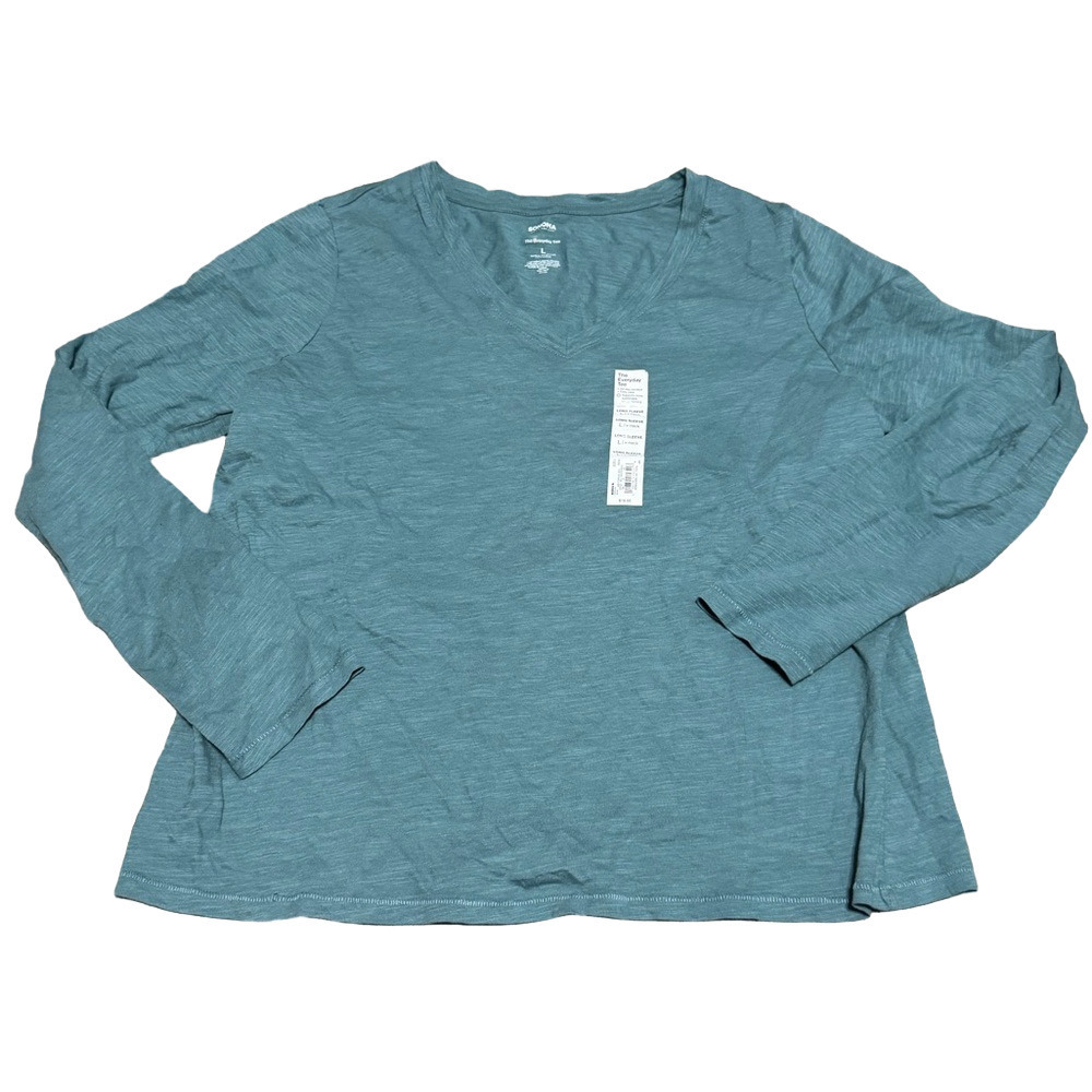 Sonoma Cotton Teal Long Sleeve VNECK Top Everyday Tee Women Size L